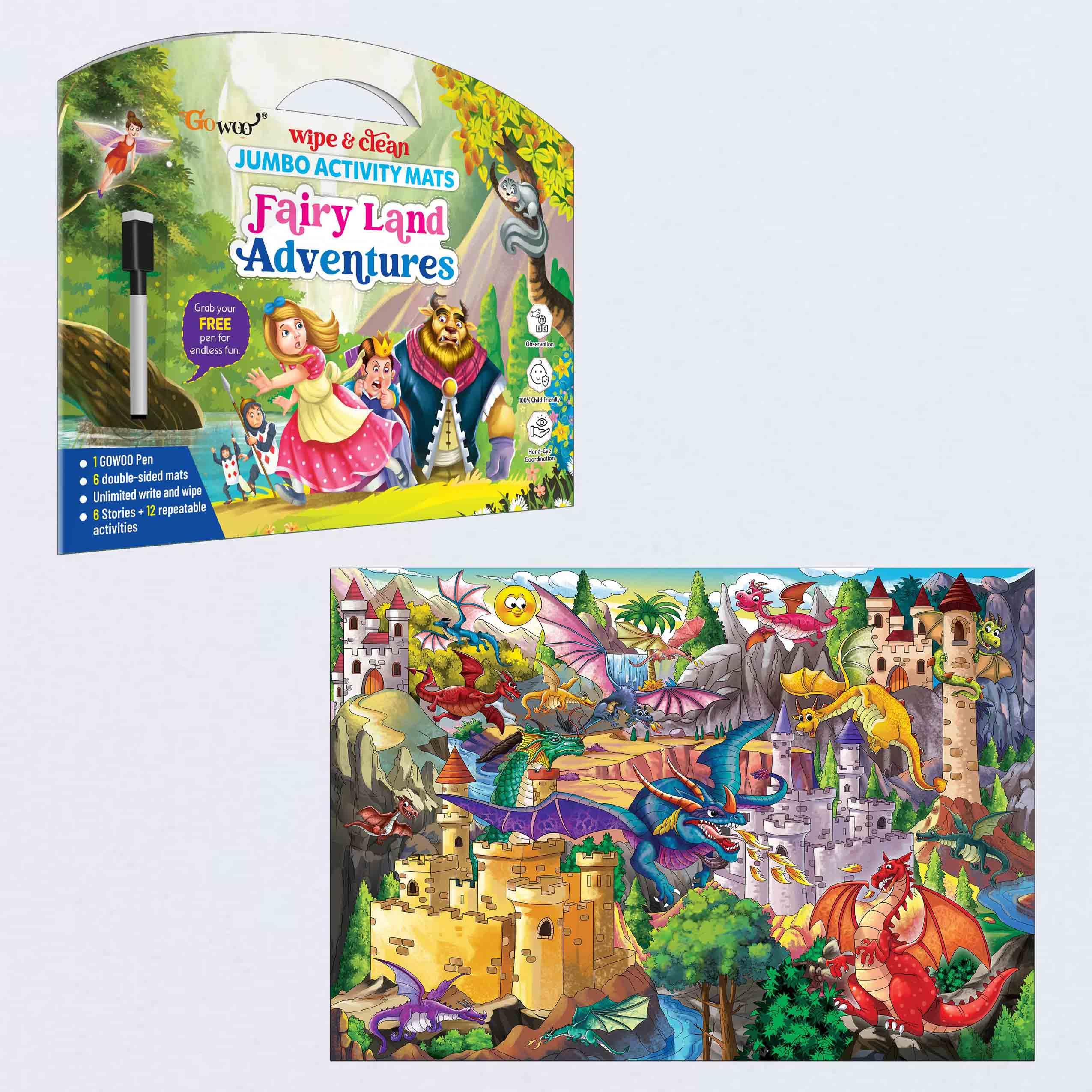 Fairy Land Adventures and Giant Dragon Colouring Poster | Combo of 1 Activity mat with Pen and 1 Colouring Poster