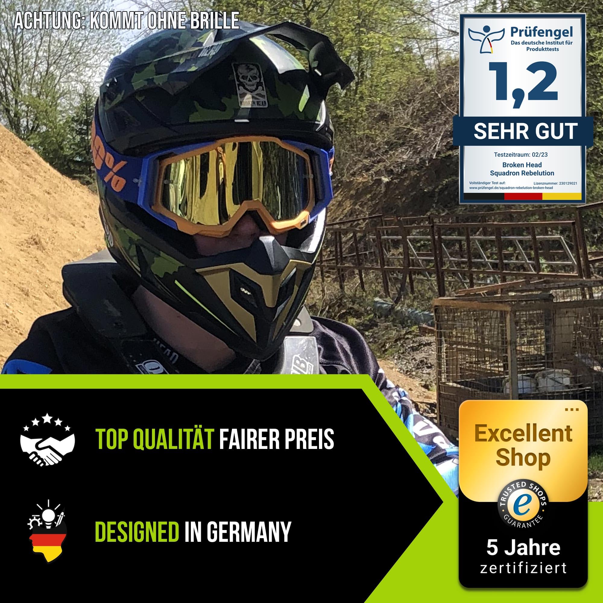 Broken Head leicher Motocross-Helm Squadron Rebelution Camouflage - Für Quad, Supermoto Enduro - Motorradhelm - MX