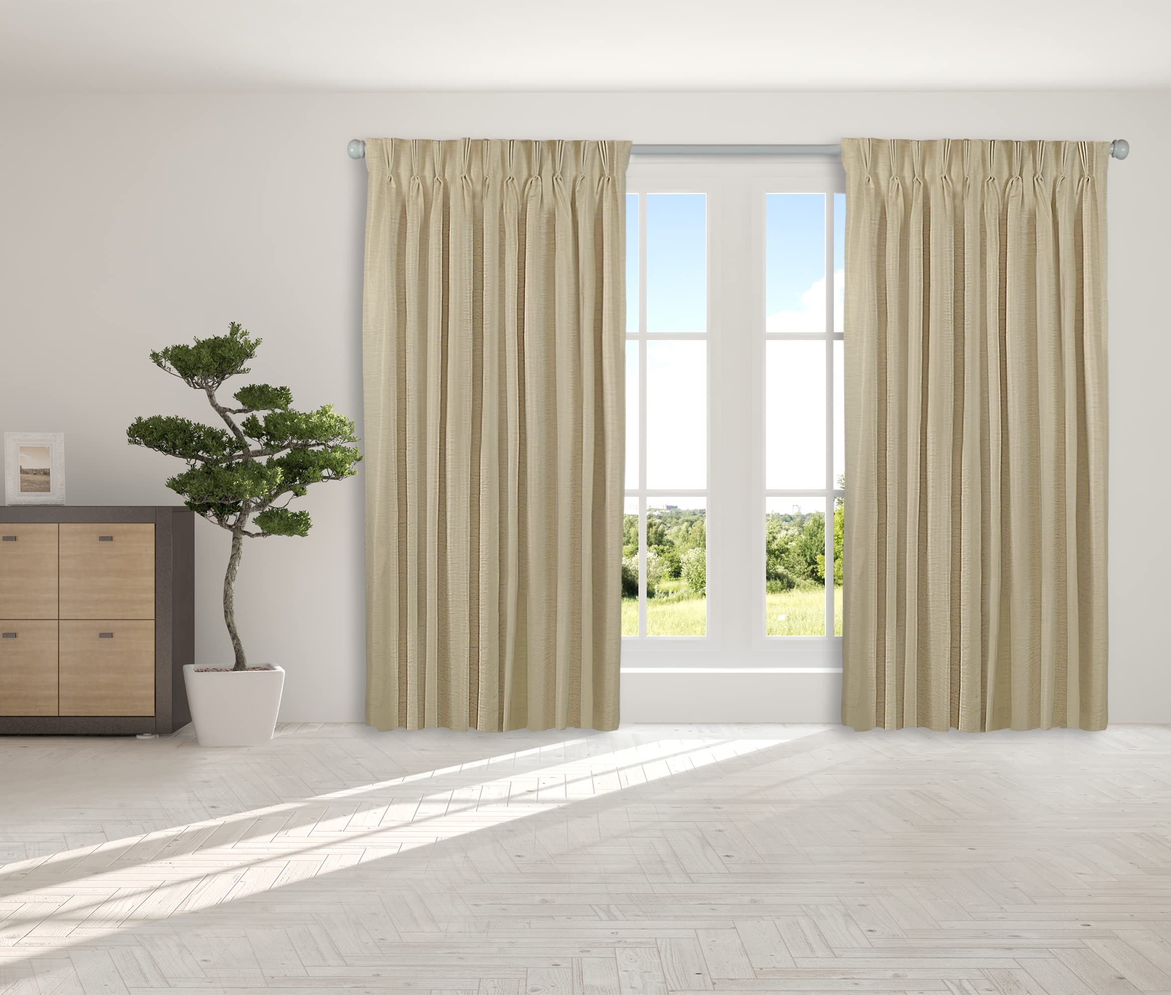 Ricardo Trading | Grasscloth 2/Way Pinch Pleated Pair w/ Back Tabs | 84” L X 50” W per Panel | Linen | Elegant & Casual | Machine Washable Polyester | Livingroom & Bedroom Privacy Curtains