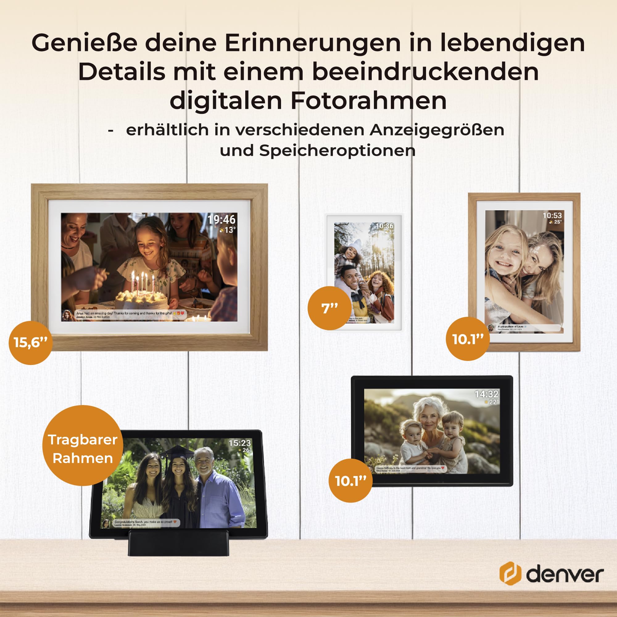 Denver Digitaler Bilderrahmen Weiß 10,1 Zoll mit WLAN – Frameo Digital Photo Frame mit Touchscreen & 16 GB – Elektrischer Bilderrahmen mit App-Steuerung - USB & microSD | Bilder per Handy, SD-Karte