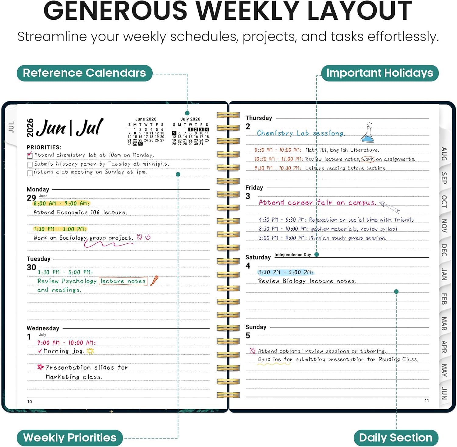 Academic Planner 2026-2027, Jul 2026-Jun 2027 Monthly & Weekly Planner image 3
