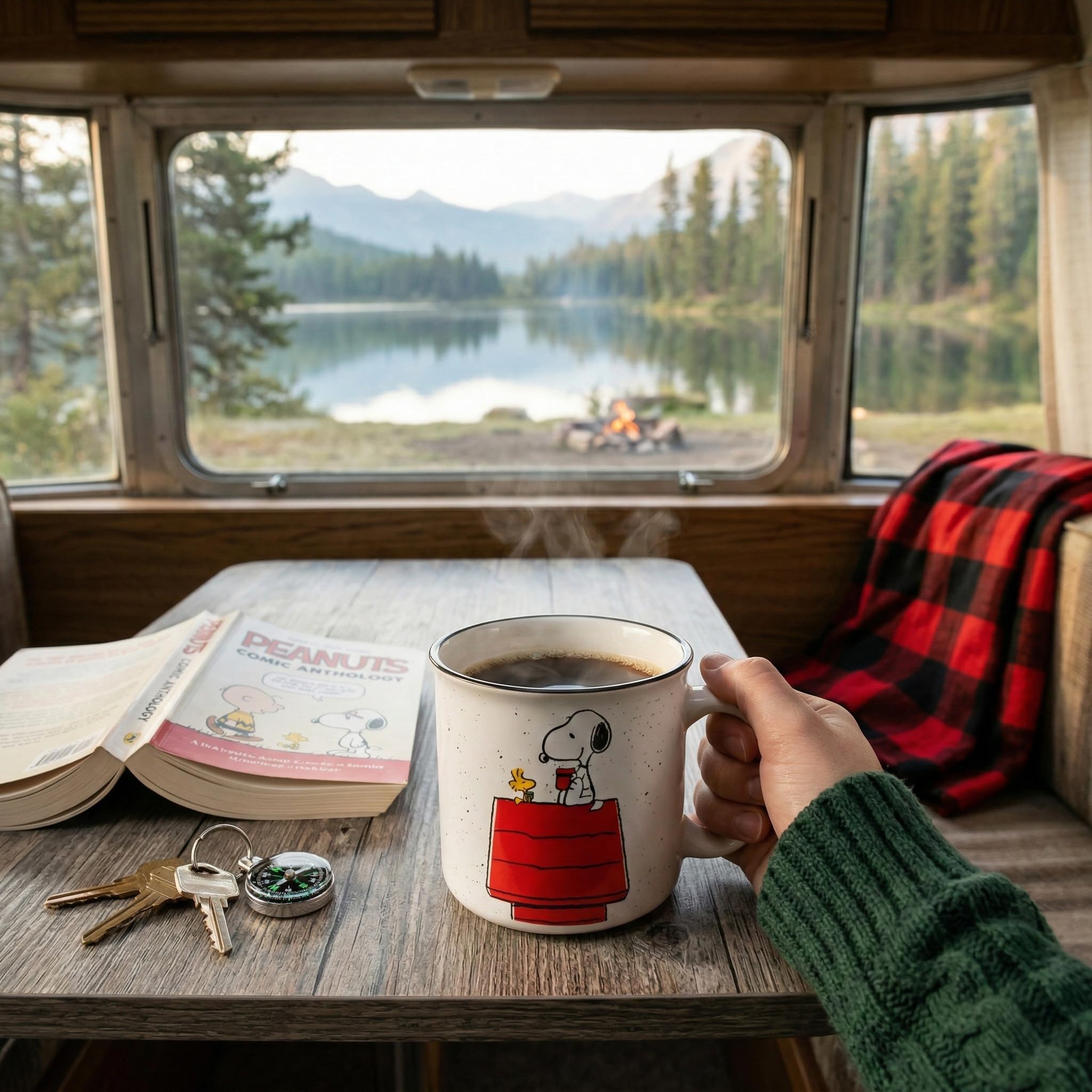 Silver Buffalo Peanuts Snoopy and Woodstock Get Cozy Keramik-Camper-Tasse, 590 ml