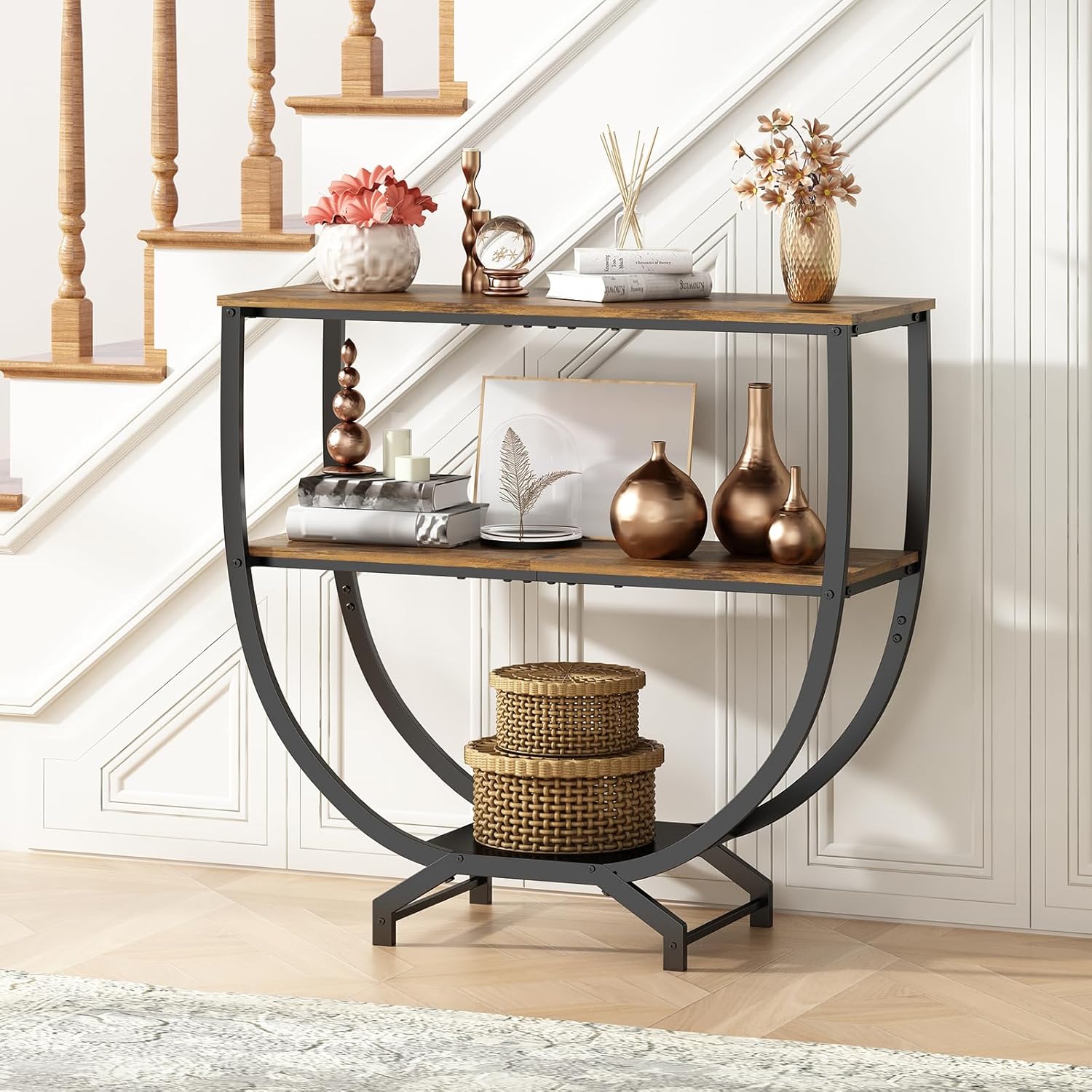 GILLAS 3 Tier Console Tables, 30" Height Entryway Table, Sofa Table Behind Couch Table, Industrial Entryway Furniture Entry Way Table with Storage for Living Room, Hallway, Entrance, Rustic Brown image 7 of 8 B0DCZH43L7