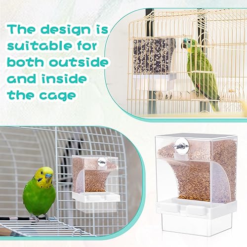 8 Pcs No Mess Bird Feeder Parrot Automatic Feeder Bird Seed Container Water Dispenser for Parakeet Seed Food Container Cage Accessories for Canary Cockatiel Finch