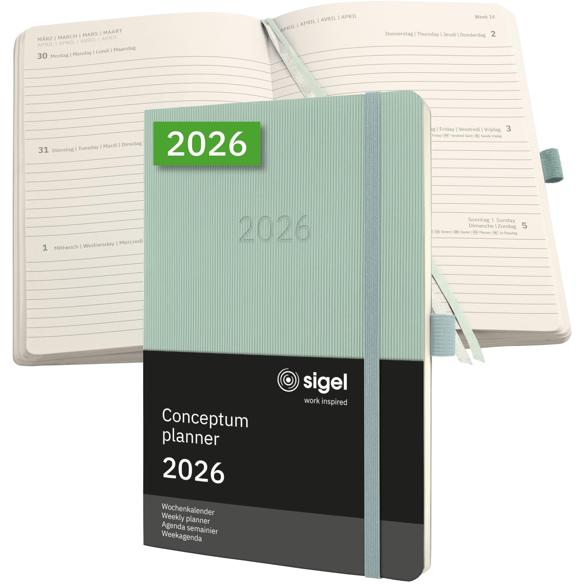 SIGEL C2638 Weekly planner Conceptum 2026-1 year - approx. A5 - mint green - 2 pages = 1 week - softcover - 80 gsm - 192 p. - PEFC-certified