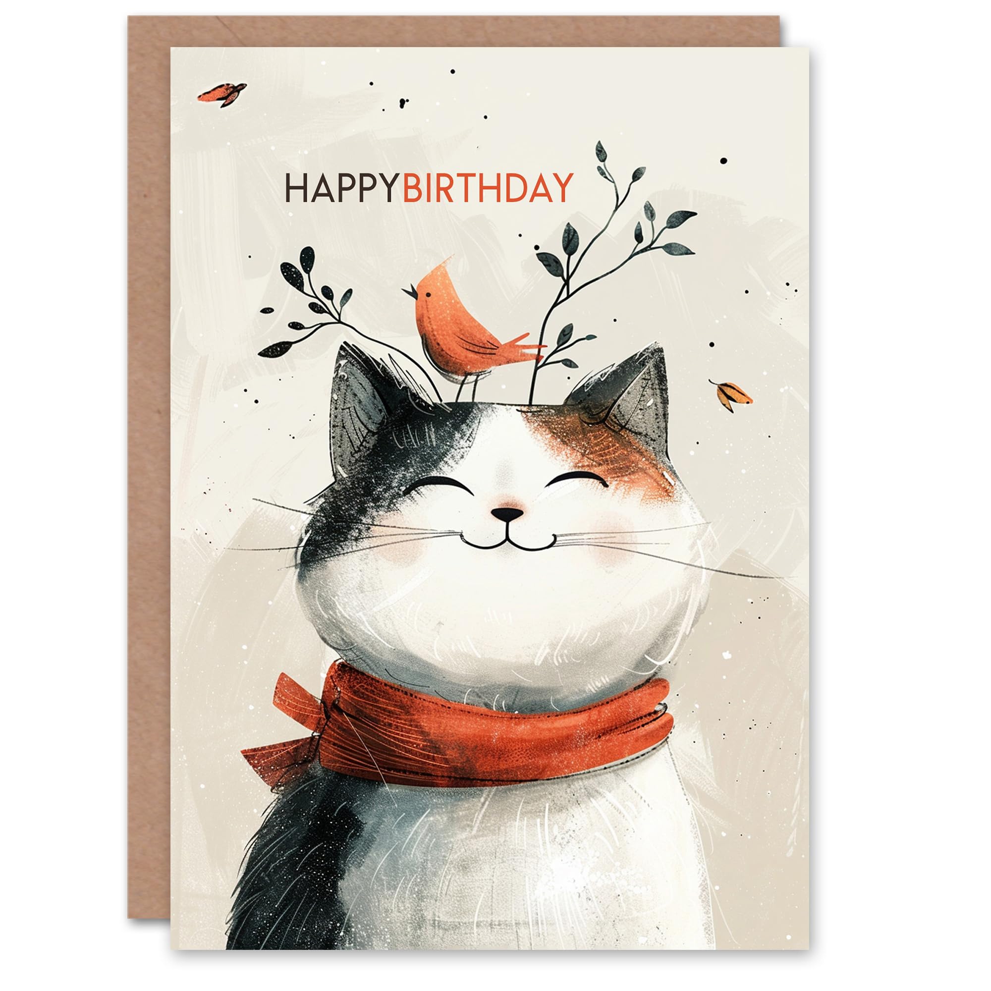 Artery8 Birthday Card Happy Cat Pet Bird Friend on Head For Son Daughter Girl Boy Kids Happy Card