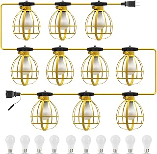 LEDIARY 100FT LED Construction String Lights - 10 Bulbs 10500LM, Linkable Waterproof Jobsite Lights, 16AWG Weatherproof Indoor/Outdoor Work Lighting