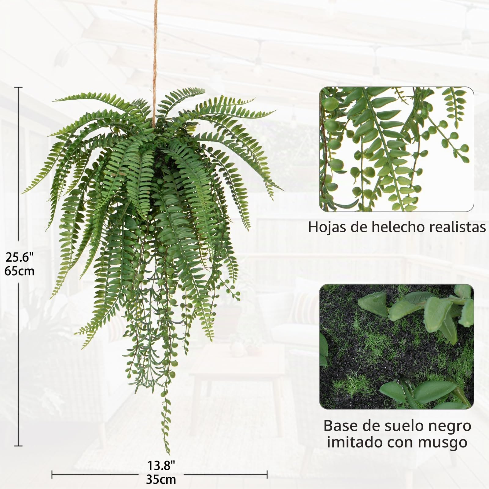 Briful Planta colgante artificial de 13.8 pulgadas con cuerda de cáñamo, plantas falsas de helecho Boston, plantas colgantes de plantas artificiales para interiores, para decoración del hogar, cocina,