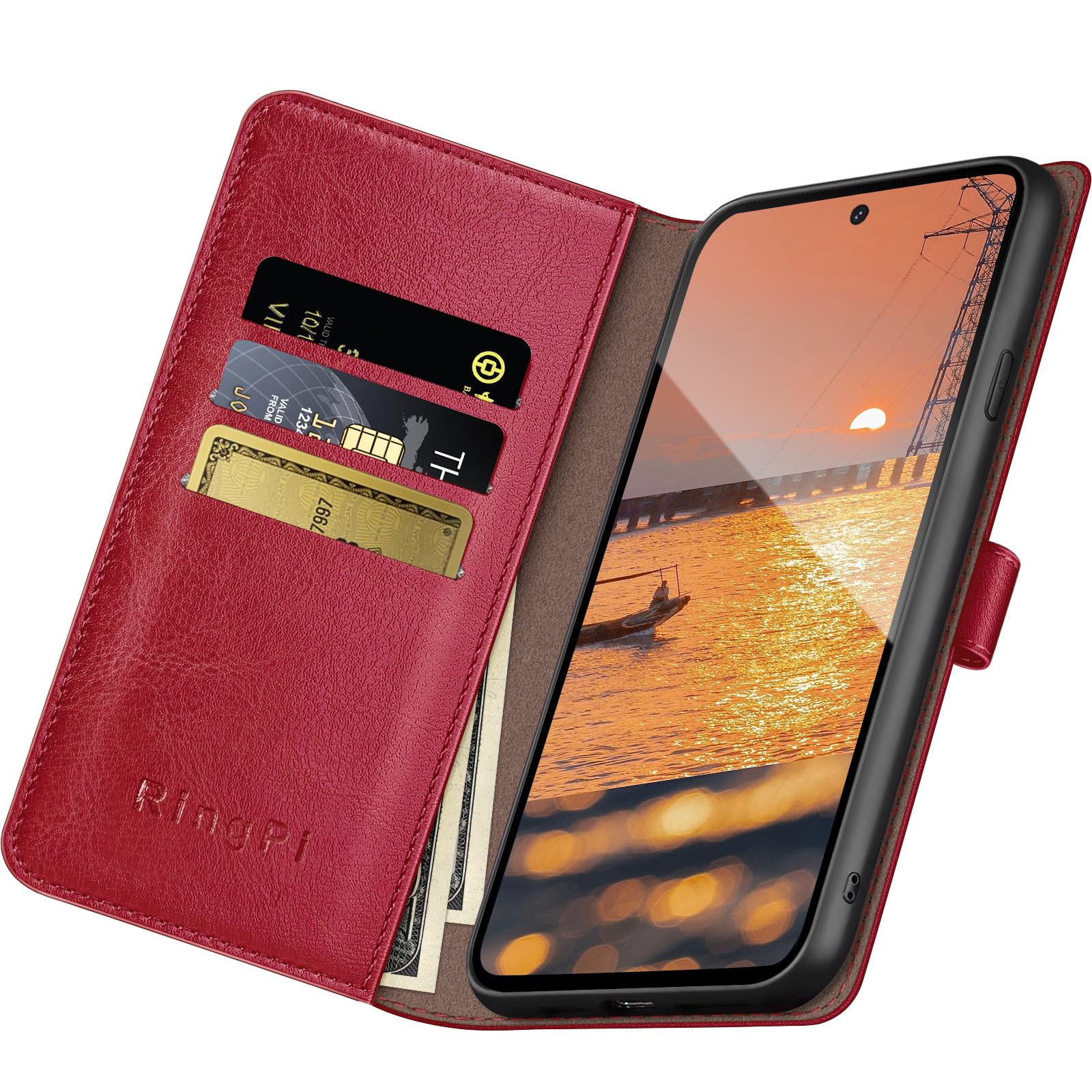 LEMAXELERS Funda Tipo Cartera Para Google Pixel 8, Pixel 8 Con Tapa Magnética De Piel Sintética Con Tarjetero, Funda Protectora A Prueba De Golpes Para Google Pixel 8, Color Rojo Vino