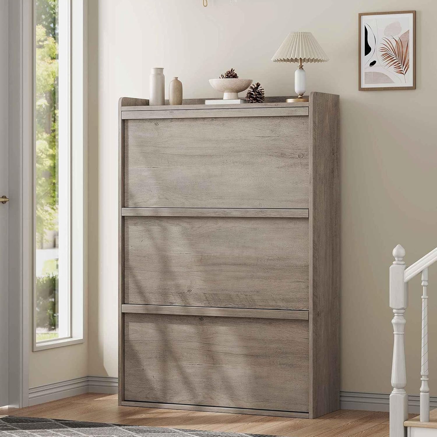 4-Tier Wood Shoe Cabinet, Entryway Storage Organizer with Ventilated Door, Modern Minimalist Hallway Cabinet, Multiple Color Options