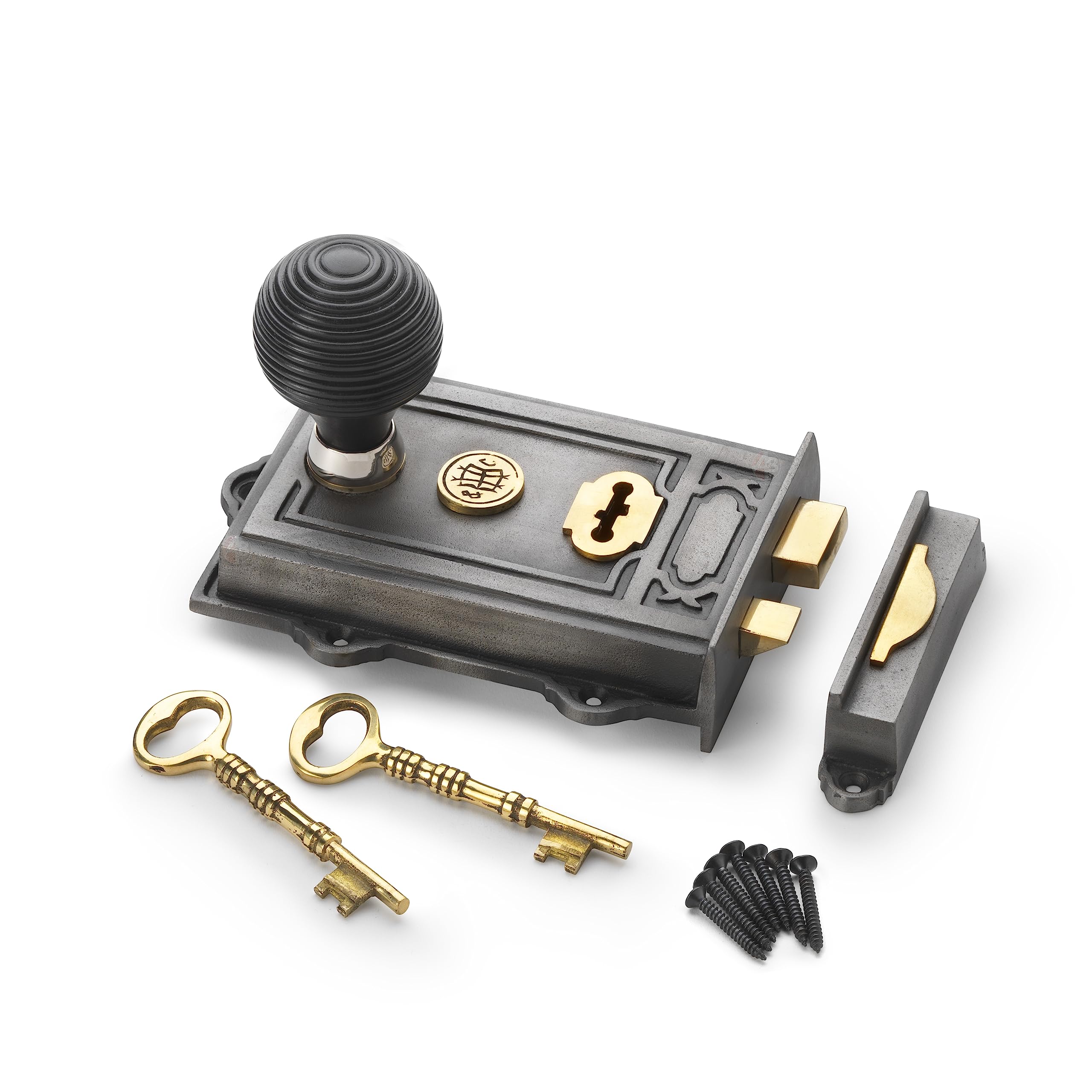 Ab Hardware Pewter Cast Iron Davenport Rim Lock Ebonised Wood Polished Nickel Beehive Door Knobs