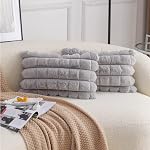 Neelvin Pink Faux Fur Cozy Soft Striped Decorative Throw Pillow Covers 18x18 inch Set of 2,Velvet Pillowcase Cushion Case for Sofa Couch
