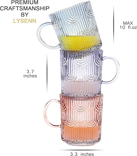 Miniatura 8 de Lysenn Juego de 4 Tazas de Café de Vidrio - Tazas de Vidrio de Cristal Premium con Tapas  Diseño Único de Vasos de Café para Té Latte Cacao