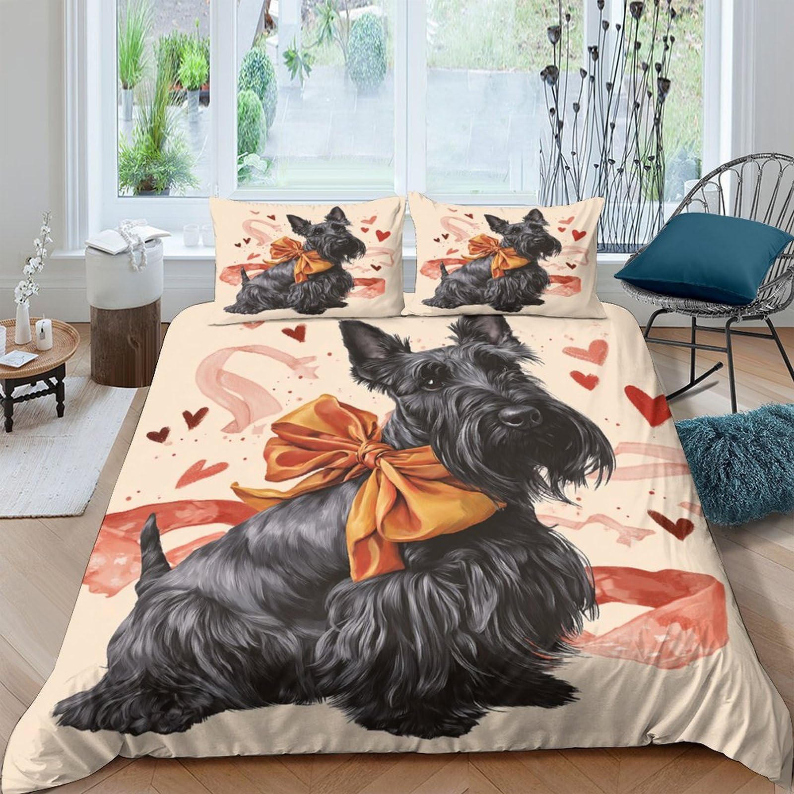 Ctjqhvkz Style-3 3D Printed Scottish Terrier Fitted Sheet Microfiber Soft Dog Bow Tie Bed Cover For Bedroom Dorm Mattress Decor Single（135X200cm）
