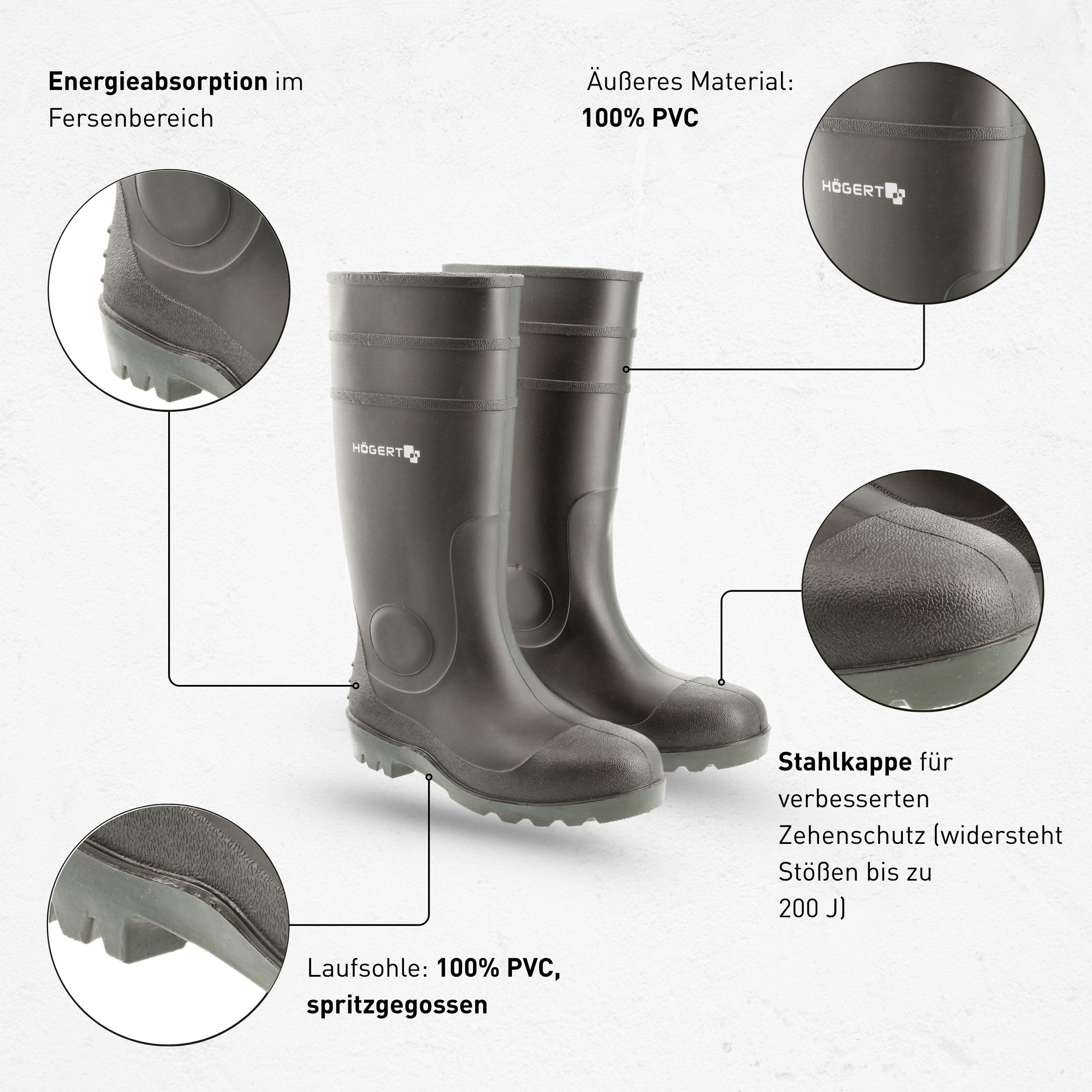 Högert Technik - RITTER Schutzstiefel Gummistiefl | Wasserdichter Sicherheitsstiefel und Arbeitsstiefel | Sicherheitsgummistiefel | EN ISO 20345 | S5 SRA schwarz 43