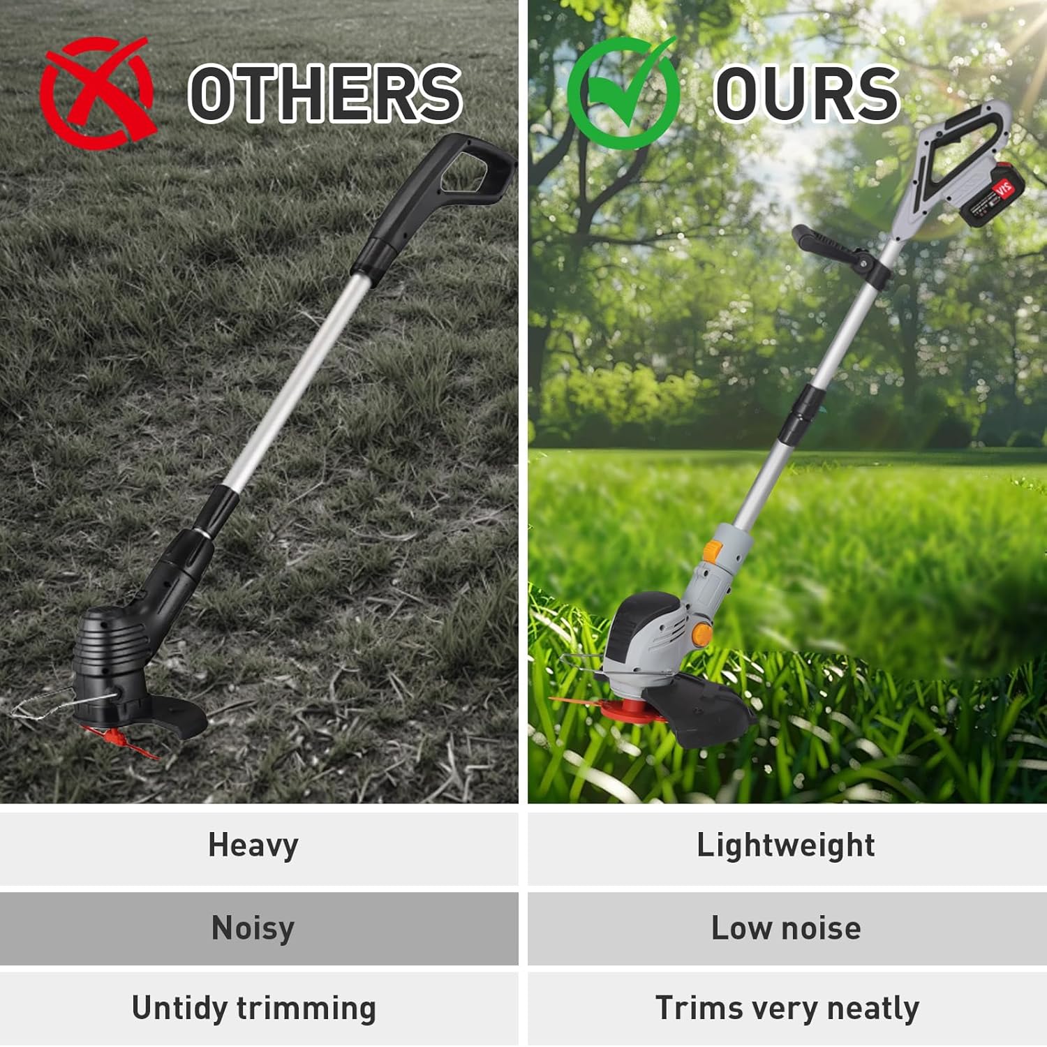 Cordless Weed Whack, 21V Battery Powered Weed Wacker, 3-in-1 Electric Weed Trimmer and Lawn Edger, Adjustable 39–54 in, 2 Batteries, Lightweight Grass Trimmer for Yard Garden (Gray)