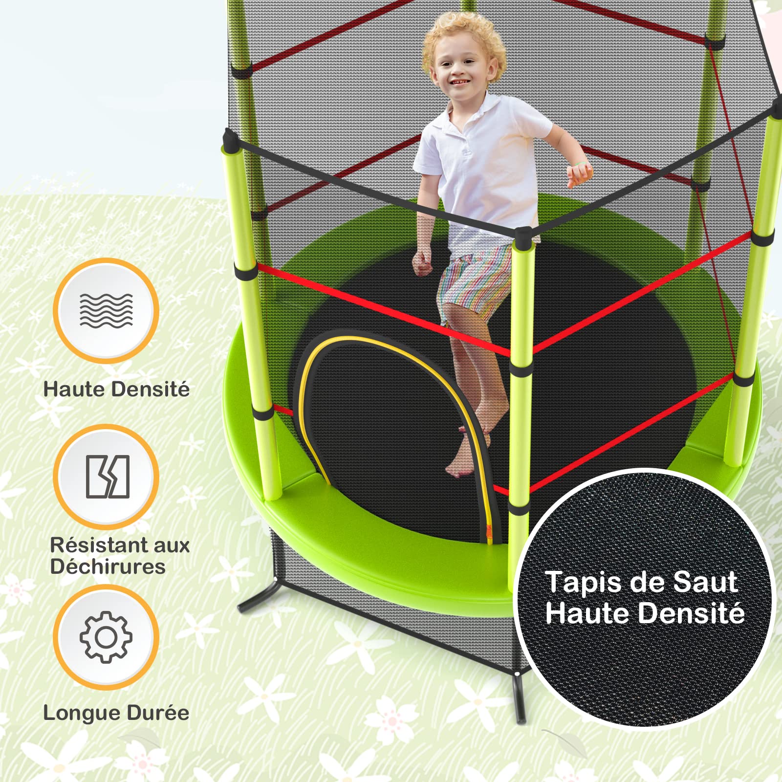 GOPLUS Trampoline Extérieur Enfant Ø165cm, Cadre en Acier, Trampoline pour Enfants avec Filet de Sécurité, Charge Maximum 45KG