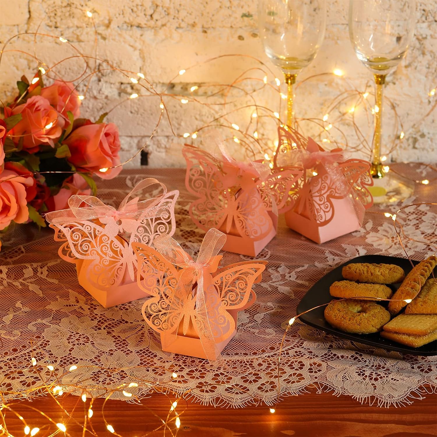 100 Boîtes à Dragées Pliables Papillon - Papier Nacré, Pour Mariage, Anniversaire, Faveurs, Contient 5-8 Bonbons - 3