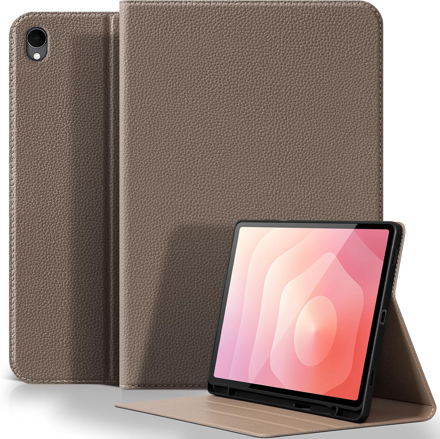 for Samsung Galaxy Tab S11 11 Inch Case 2025, Slim Folio Cover with S Pen Holder, Auto Wake/Sleep, Adjustable Kickstand, Shockproof Hard Shell, Premium Microfiber Leather - Gray Brown