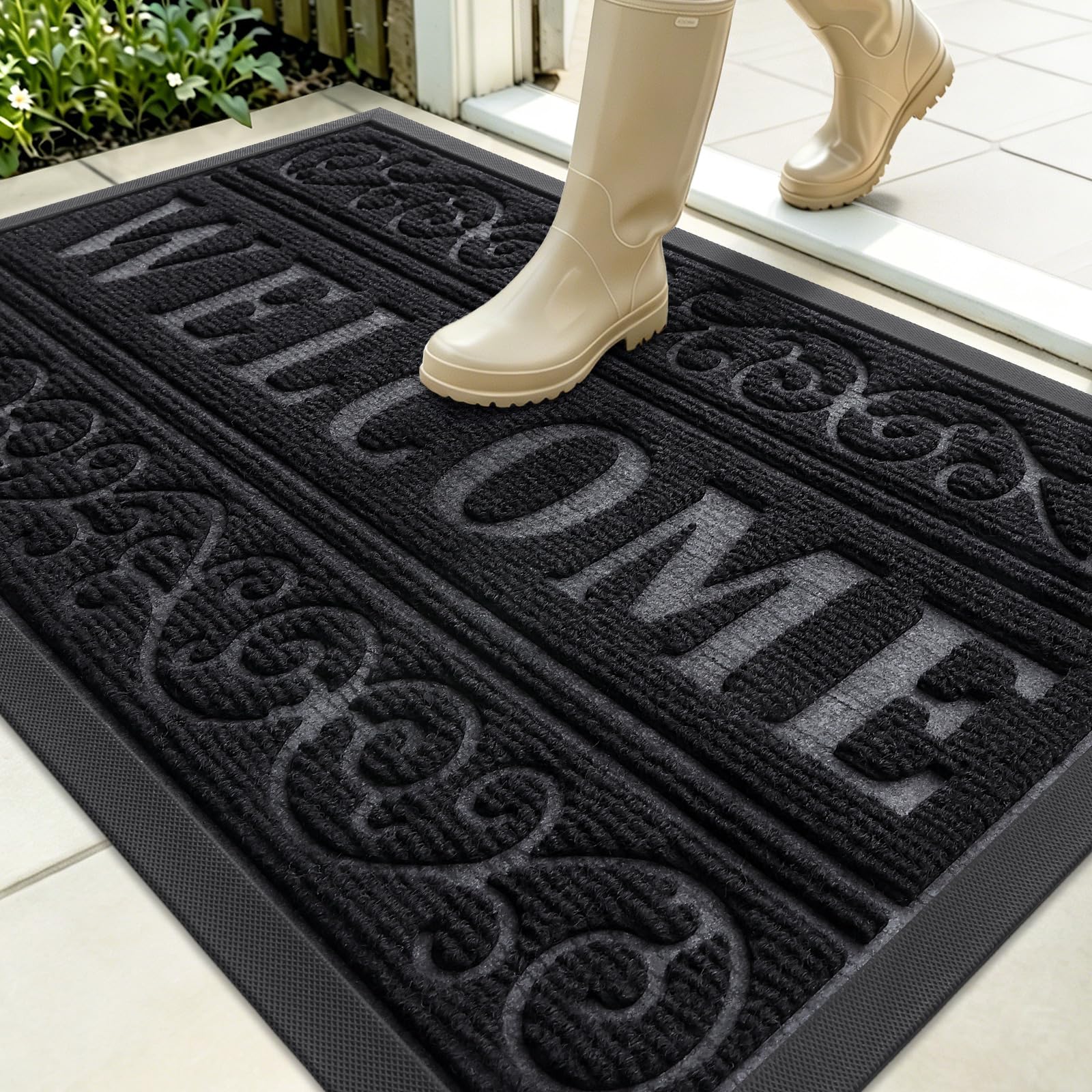 OLANLY Welcome Door Mat Indoor Outdoor 35x23, Heavy-Duty Rubber Doormat