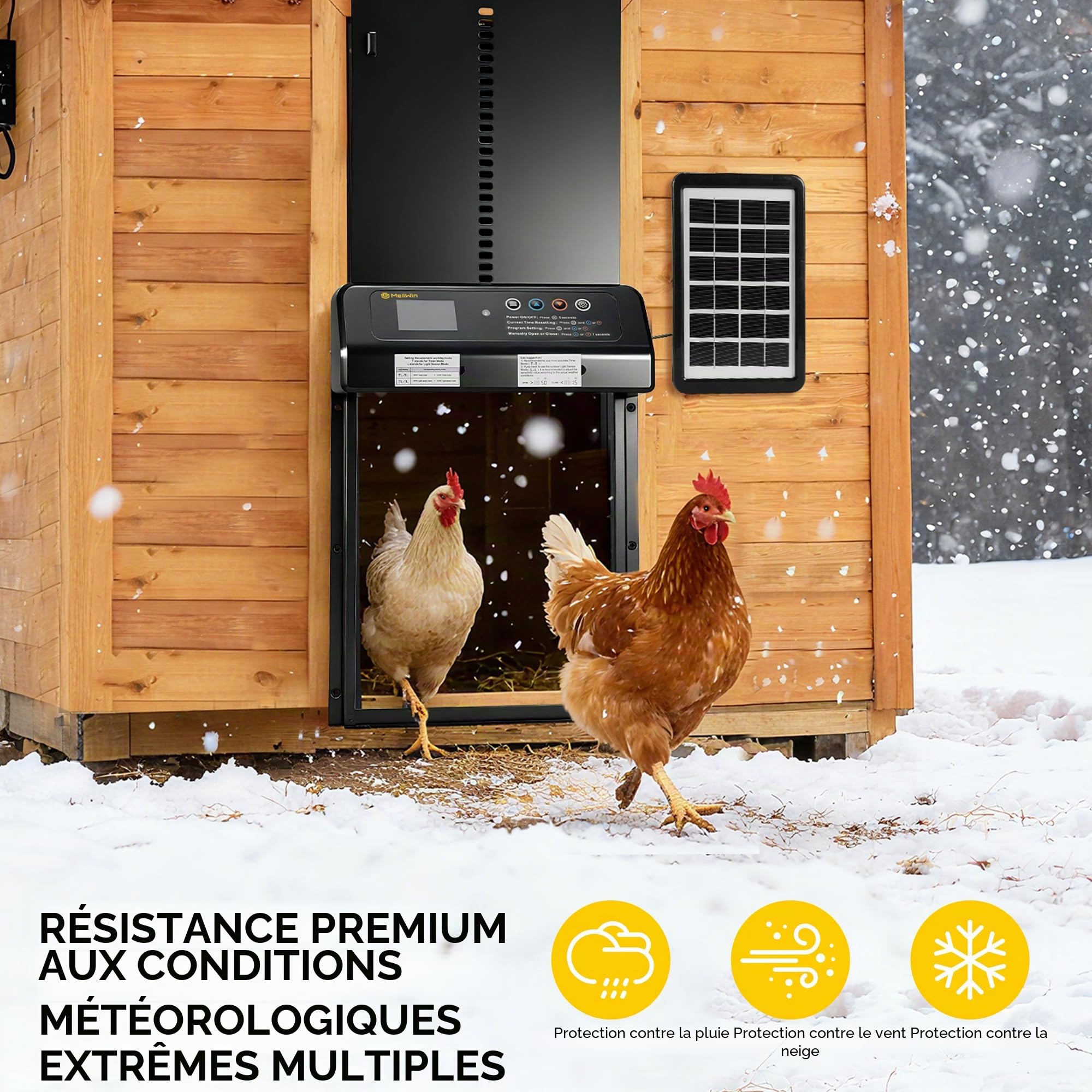 Porte de poulailler Automatique Solaire avec Affichage LED–Capteur de lumière,Porte de poulailler Automatique Anti-prédateurs (avec Outils auxiliaires) | 35 x 25 cm aluminium avec Affichage LED, protection contre la pluie et la neige,Anti-prédateurs et sé
