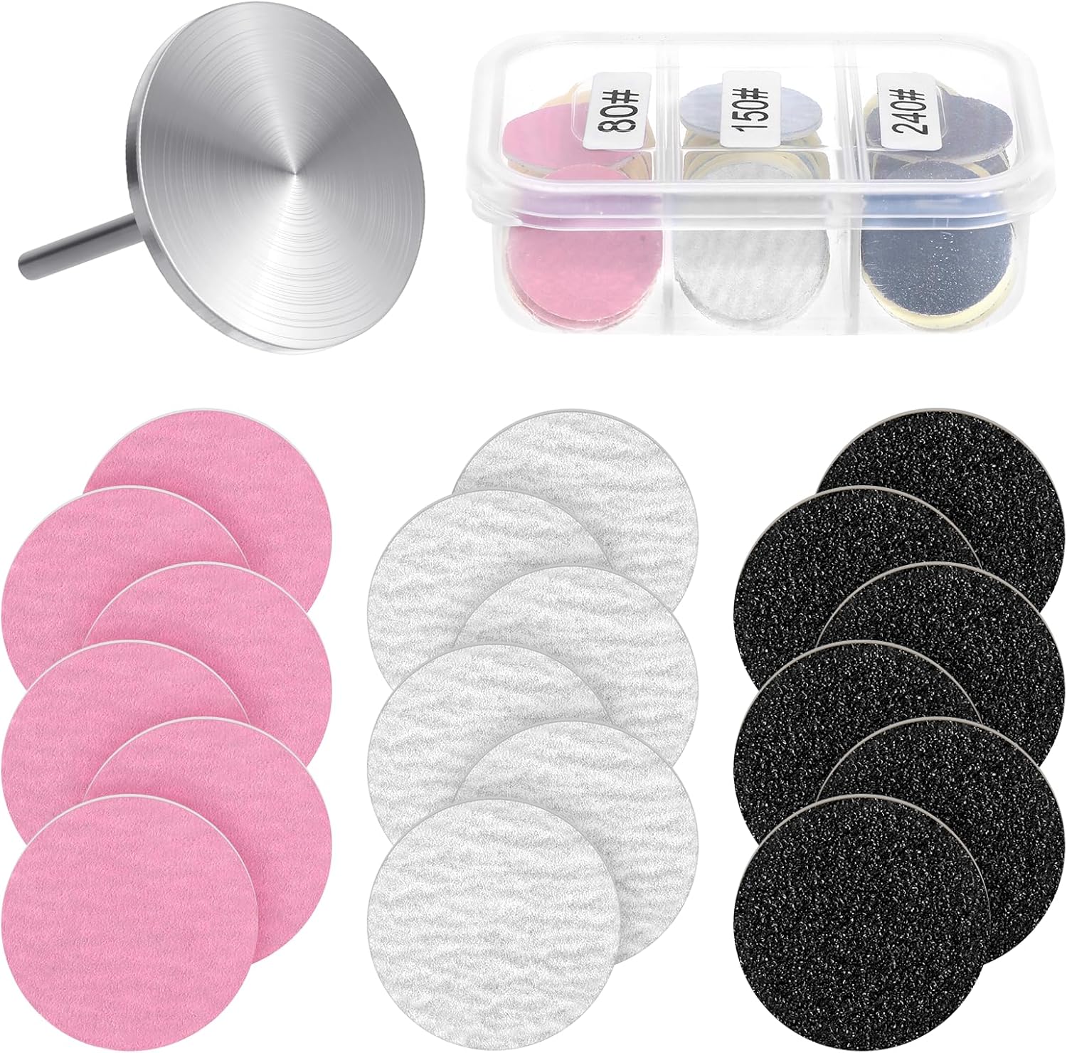 60Pcs Sanding Paper Discs and Metal Nail Drill Bit 25mm Replacement Sandpaper Disk Pedicure Disc Manicure Pedicure Supplies Tools Foot File for Dead Skin Foot Callus Remover #80#150#240 Grit