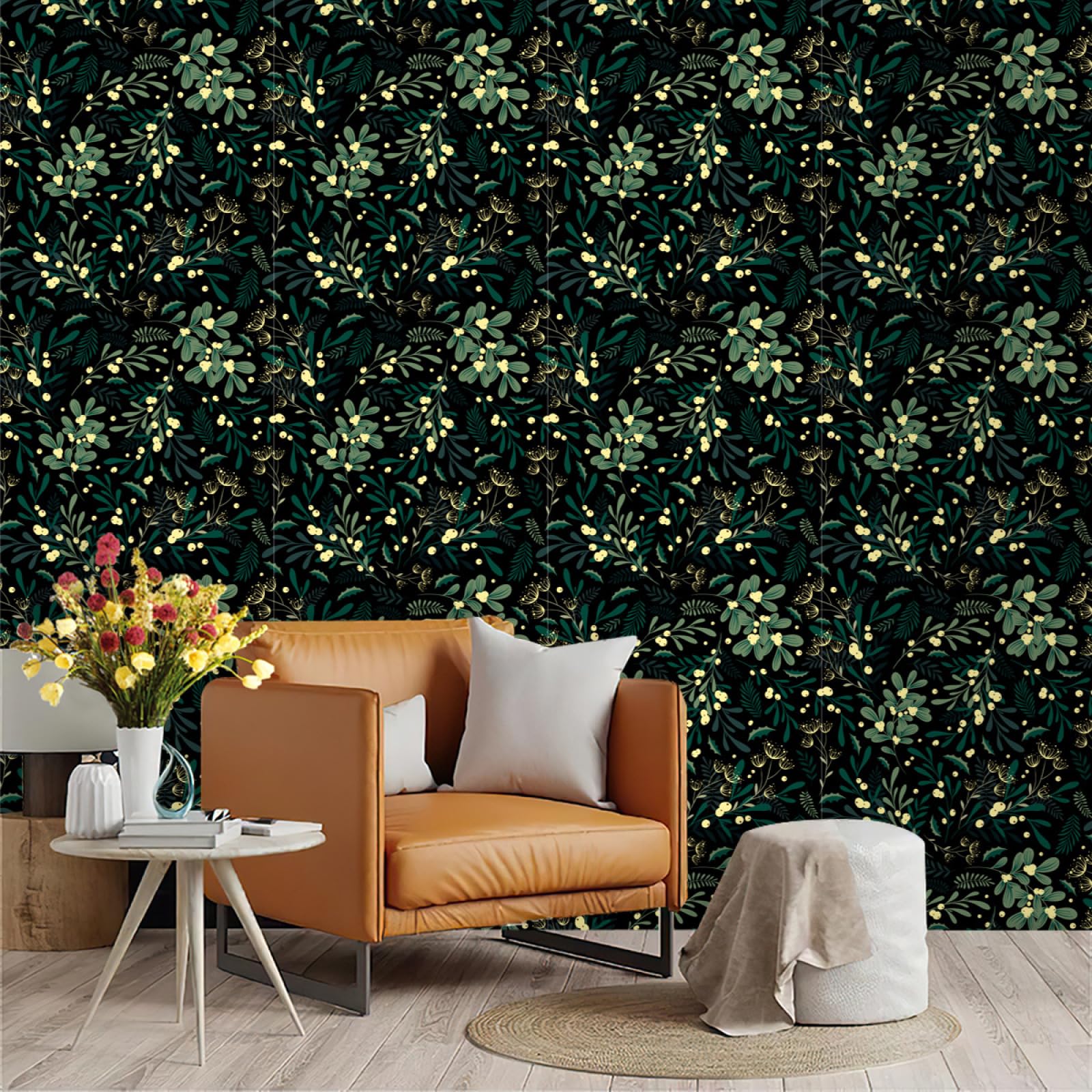 Zahhyg Green Wallpaper Leaves Peel And Stick Self Adhesive Wallpaper For Living Room Waterproof Vinyl, Art Deco Thicken Sticky Back Plastic Removable