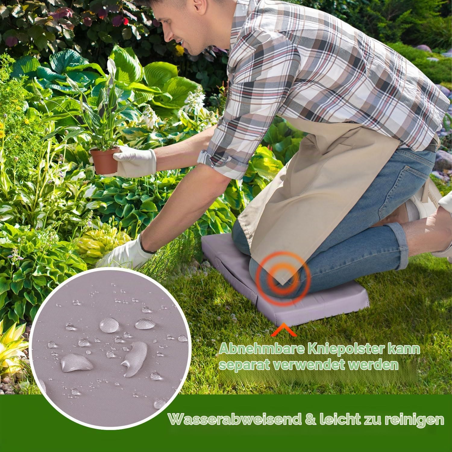 Ohuhu Kniebank für Gartenarbeit mit Werkzeugtasche und weichem Kissen | 2-in-1 Klappbare Garten-Kniebank & Gartenhocker, EVA-Schaumkissen, bis 150 kg Tragkraft, tolles Geschenk für Gärtner