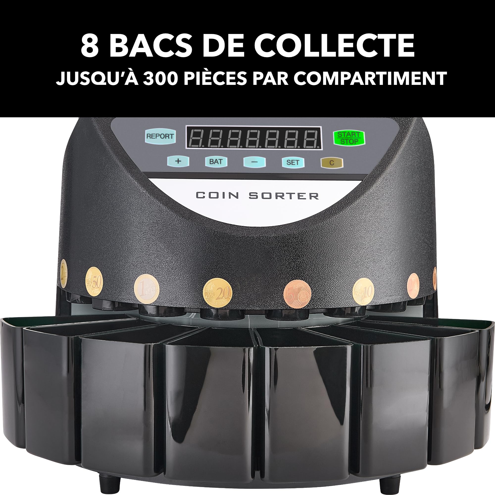 Compteuse Monnaie Euro 300 pcs/min 700 Pièces Écran LED 8 Bacs Compteur Trieur Automatique
