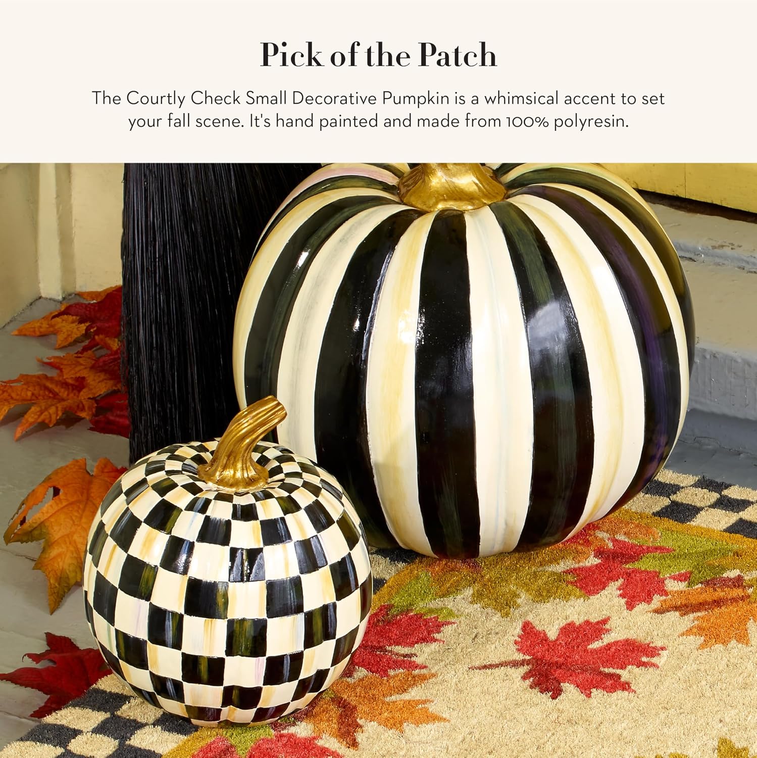 MACKENZIE-CHILDS Resin Pumpkin, Small, Black-and-White Courtly Check