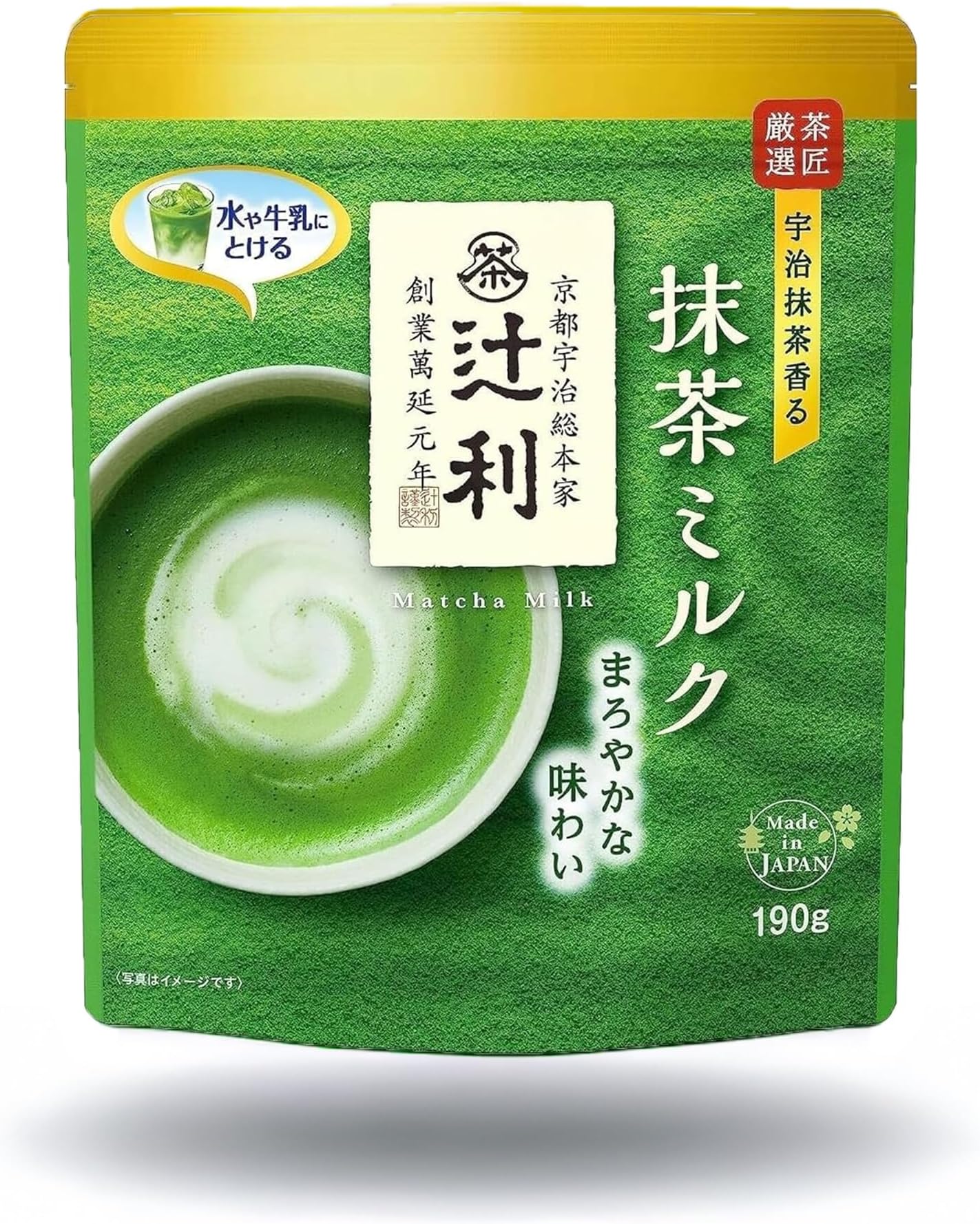 Tsujiri Matcha Milk Uji Mild Latte, 190g Resealable Bag, Made in Kyoto, Japan