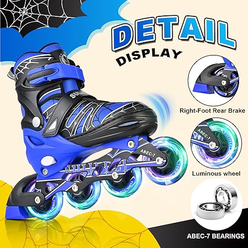 Miniatura 4 de SULIFEEL Patines en línea de unicornio arcoíris para niñas y niños, 4 tamaños, ajustables, con ruedas iluminadas, para niños principiantes E Araña