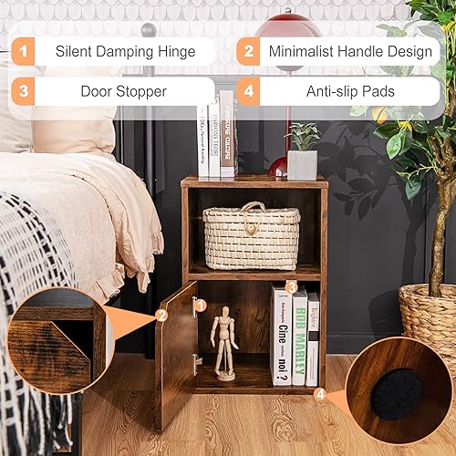 Miniatura 6 de Giantex Juego de 2 mesitas de noche, mesa auxiliar con armario de almacenamiento y estante abierto, archivador moderno de 2 niveles, sofá mesa