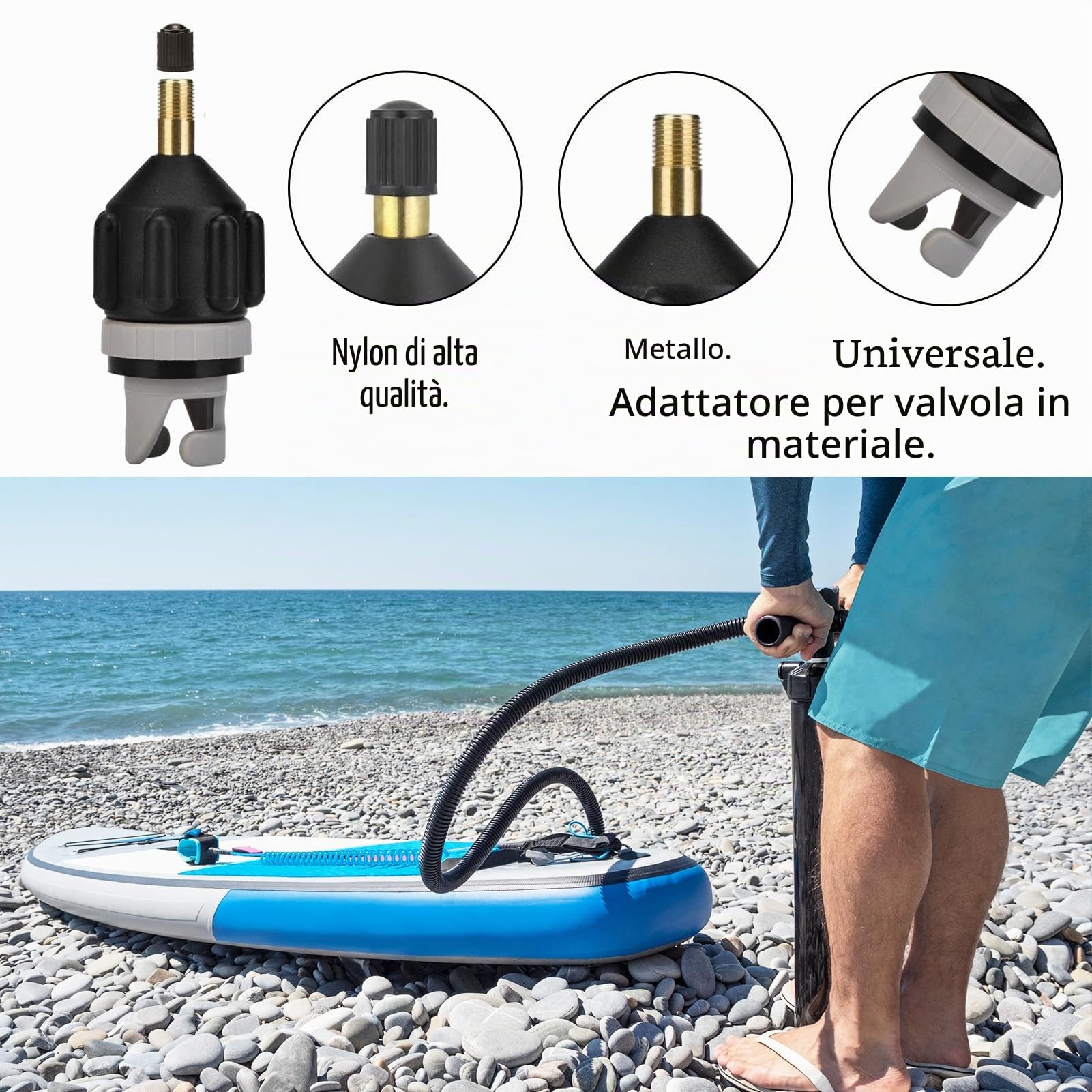 Adattatore per Pompa per Valvola SUP, Adattatore per Pompa Gonfiabile SUP Adattatore Compressore SUP Convertitore Gonfiabile della Pompa con 5 Ugelli Valvola Aria per Tavola da Surf Paddle Kayak
