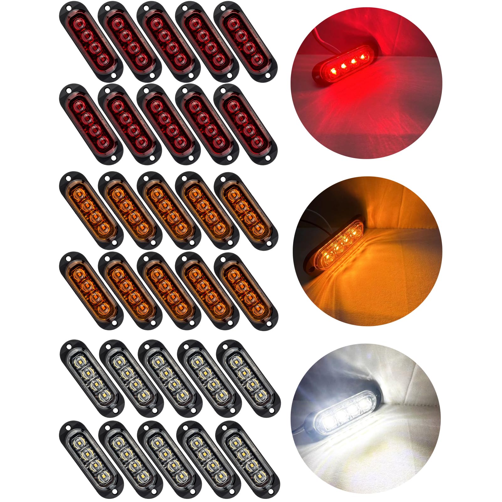 30X Seitenmarkierungsleuchte 12/24V Anhänger-Seitenleuchte Licht für LKW Wohnmobil Wohnwagen (Rot+Gelbes+Weiß)