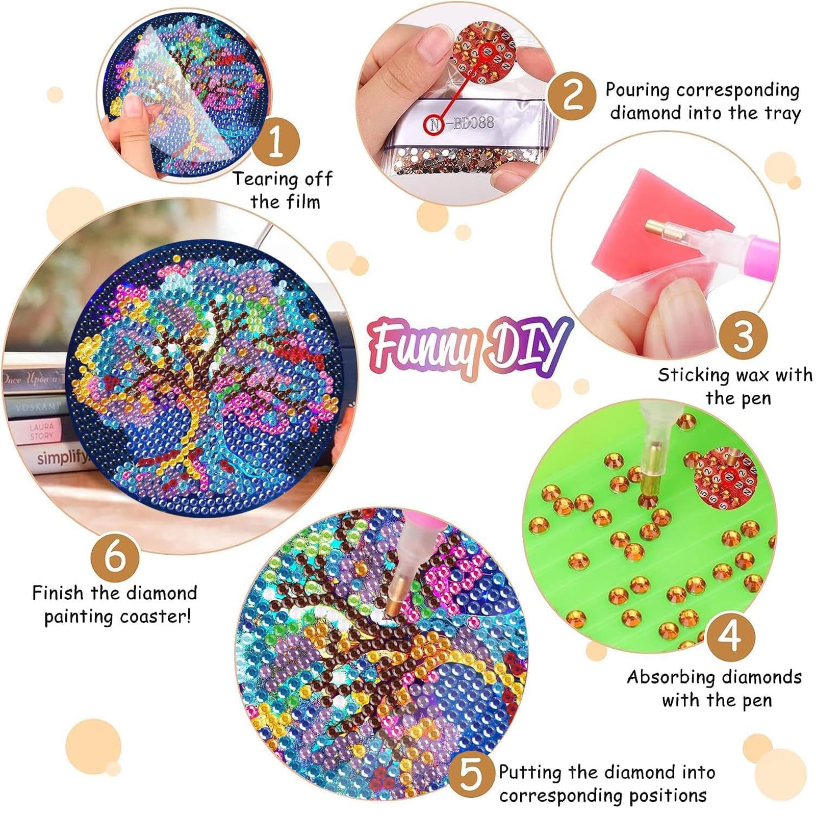 8 Piezas Posavasos Pintura Diamante con Soporte, DIY Mandala Diamante Pintura Posavasos, Flor de la Vida Diamond Painting Adecuado para Tazas, Copas de Vino, Estudio, armarios