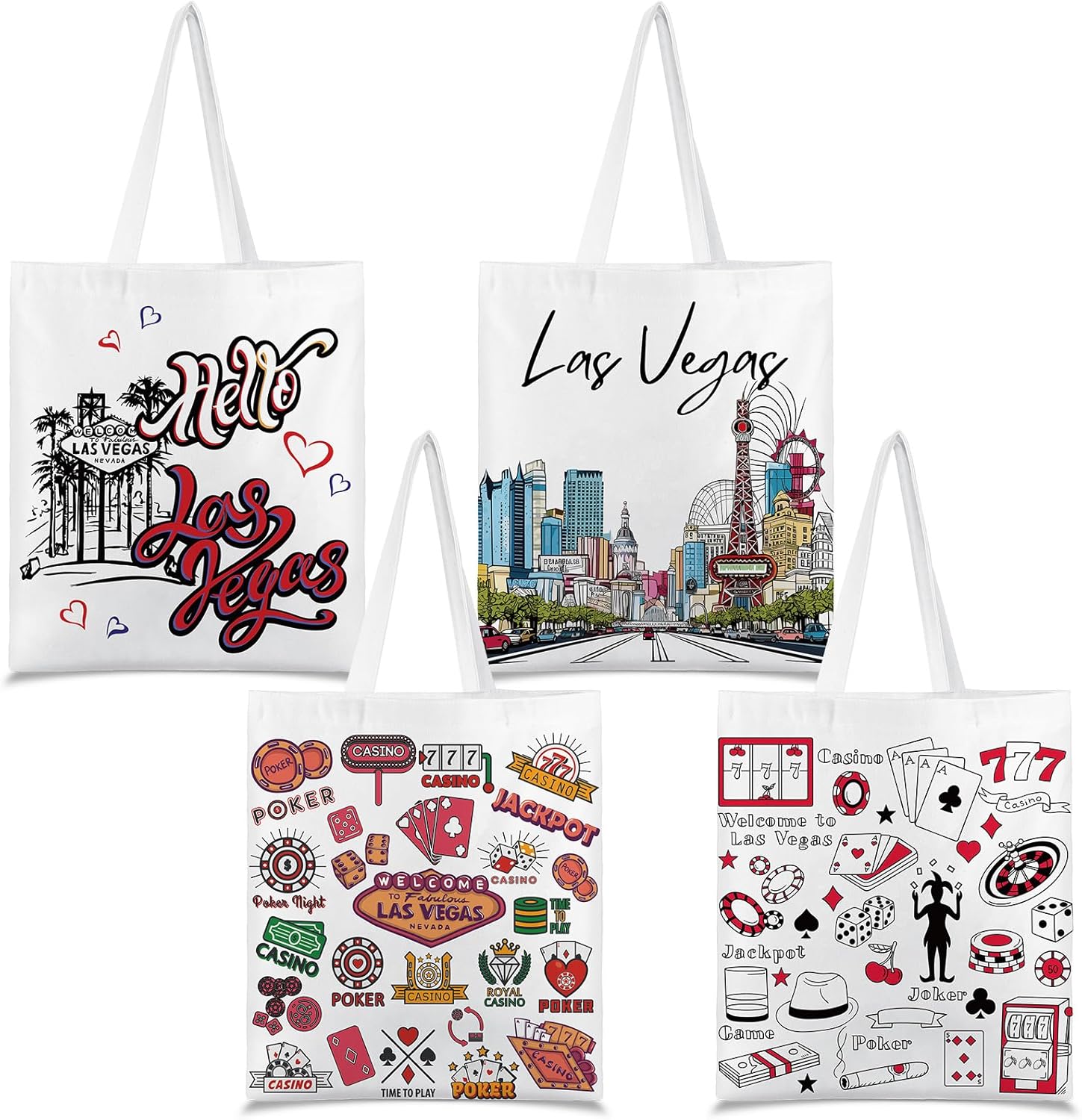 Paterr 4 Pcs City Souvenir Tote Bag-New York Chicago Seattle Los Angeles Boston San Francisco Paris Italy Las Vegas Nashville