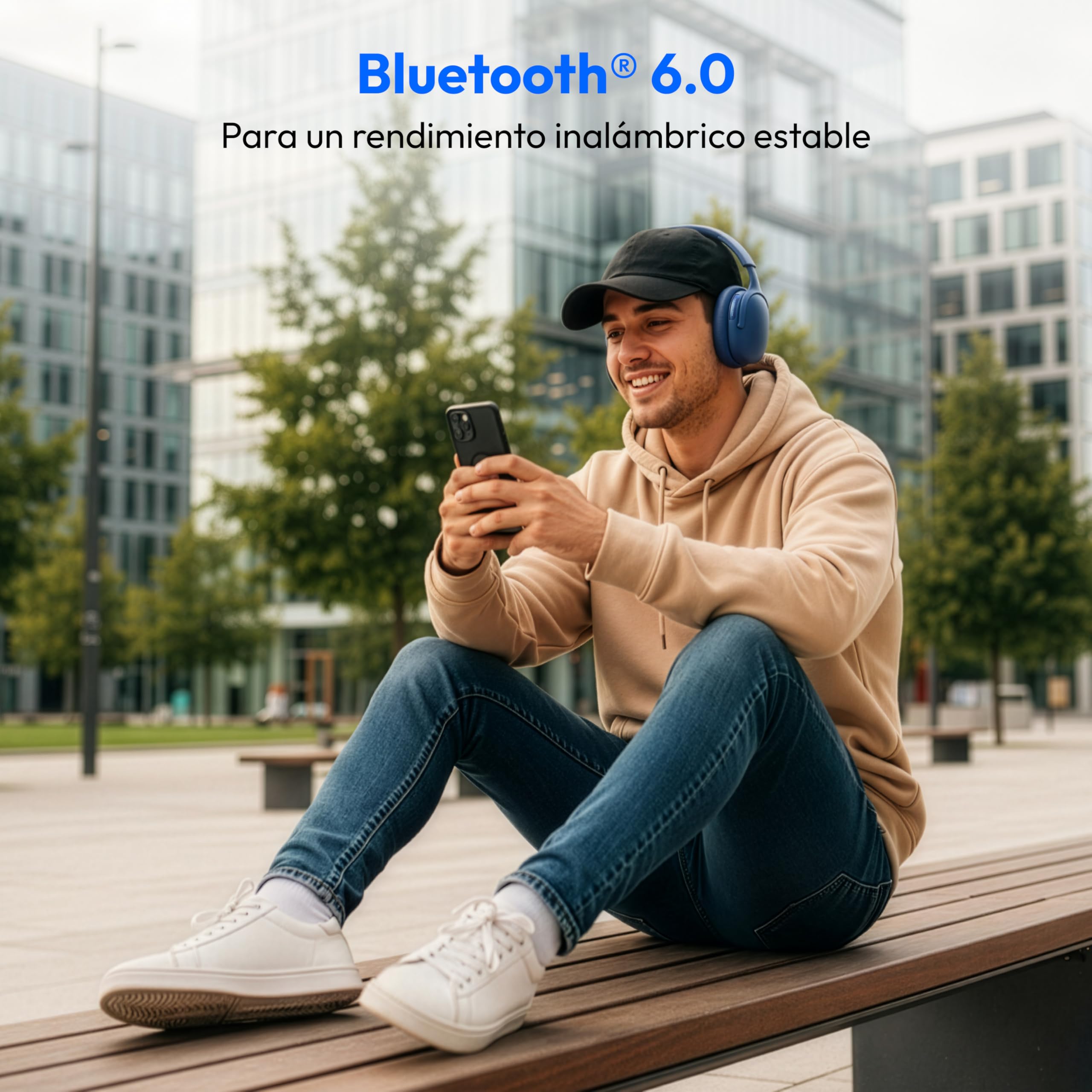MEDION Auriculares Over Ear HX-1 Pro (inalámbricos, cancelación Activa de Ruido híbrida ANC, Bluetooth 6.0, 7+1 preajustes EQ, hasta 190 h de batería, protección contra Salpicaduras IPX4), Azul