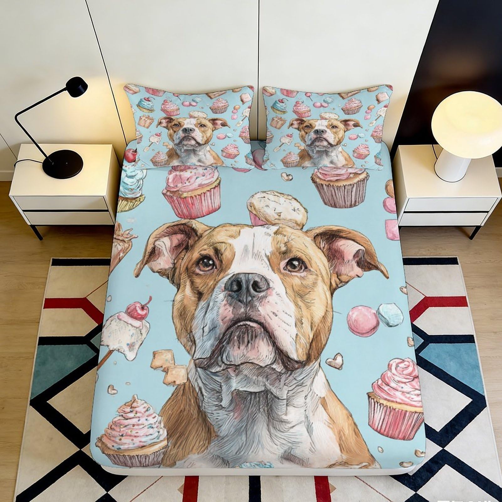 Pnayamiorkfel Style-9 3D Printed Dog Cupcake Fitted Sheet Microfiber Soft Anti-Slip Bed Cover Bedroom Decor Easy Care For Home Guest Room 90X200x25cm