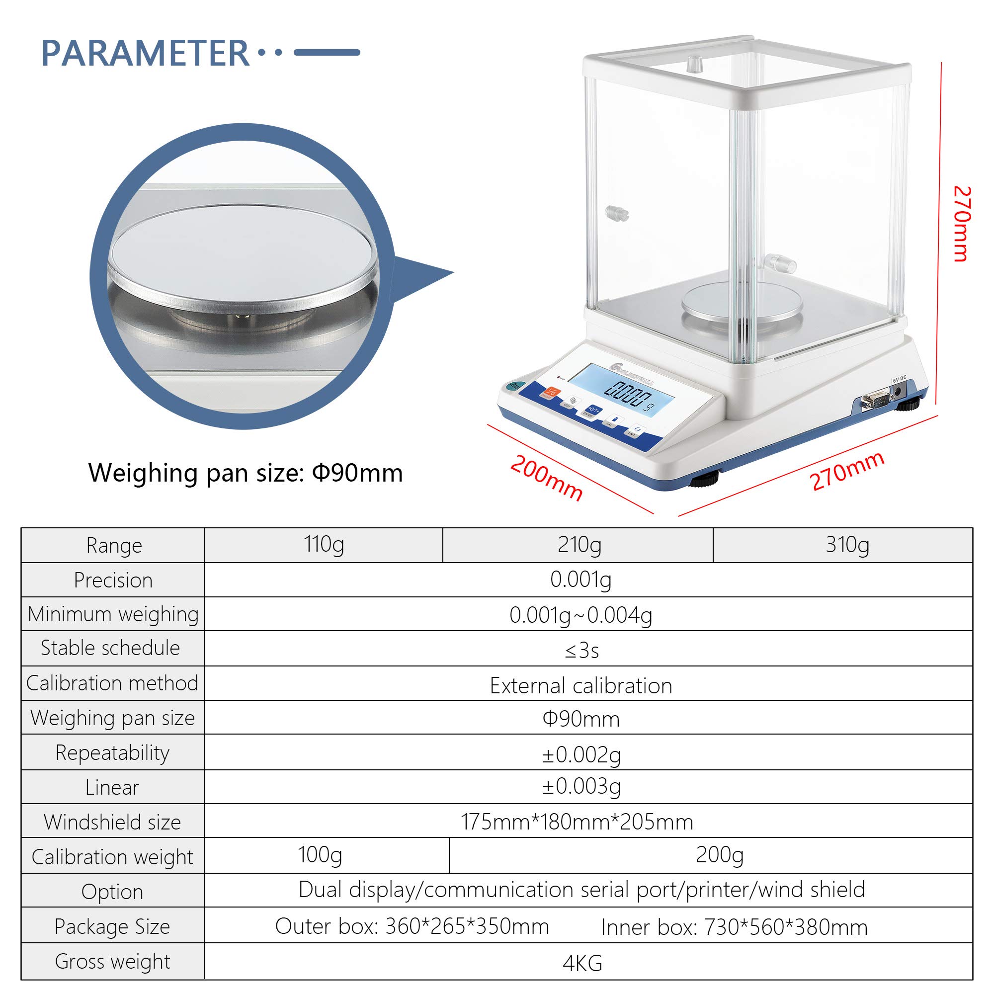 CGOLDENWALL 210g, 0.001g Balanza de Laboratorio de Alta Precisión Báscula Digital Analítica 1mg para Laboratorio, Farmacia, Escuela, Pesaje de Joyas