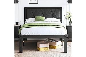 Feonase Twin Size Metal Platform Bed Frame with Tufted Headboard