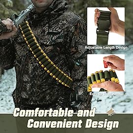 Tyseam 60 Round Adjustable Shotgun Shell Bandolier with Quick Release Buckle, 12/20 Gauge Shotgun Shell Holder Holds 60 Shotgun Shells for Hunting (ArmyGreen)