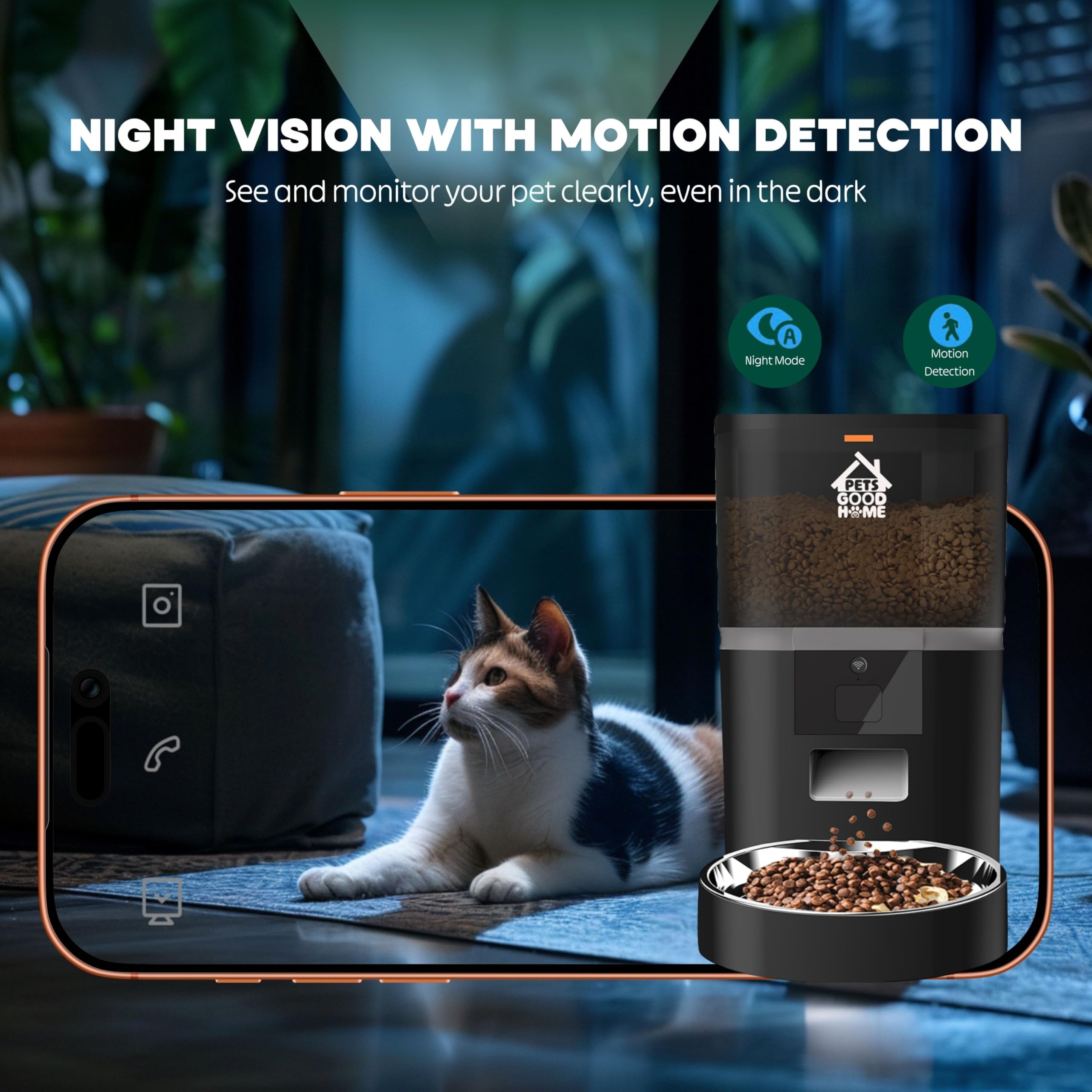 Automatic Cat Feeder with 1080P HD Camera – Timed Dry Food Dispenser for Cats and Dogs, App Control, 6L Capacity, Portion Control, Scheduled Meals, Two-Way Audio - image 7