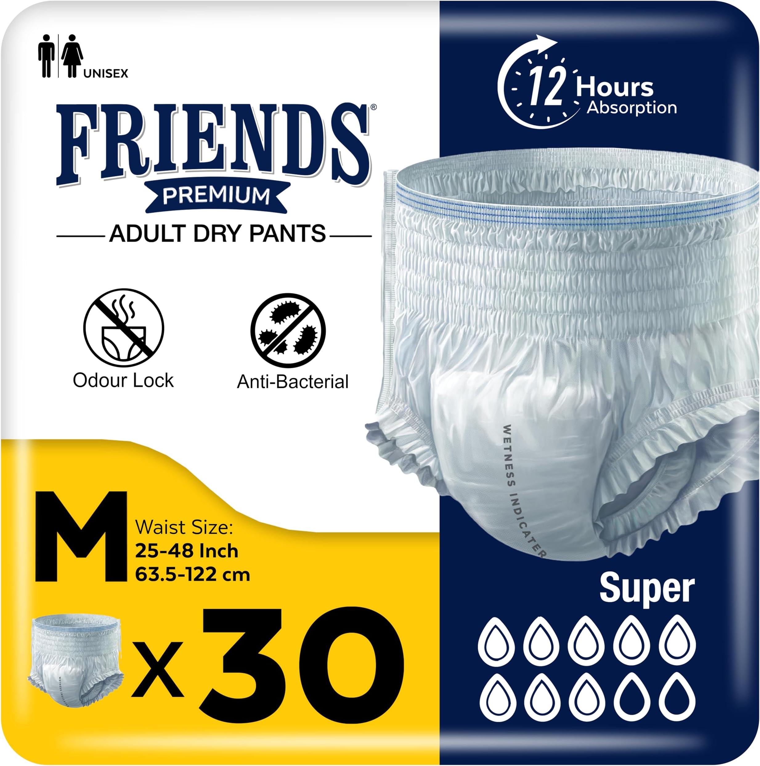 – 30 x Friends Unisex Incontinence Pants Super Medium (25-48 inches)