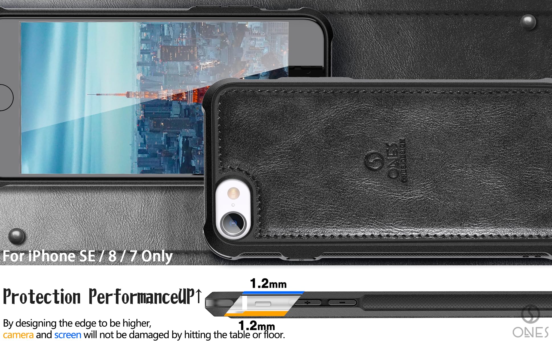 ONES for iPhone SE3 SE2 SE 8 7 PU Leather Case 『 Four Corner Airbags 』『 Anti-fingerprint 』『 TPU Bumper Non-slip 』『Wireless Charging』 Sturdy Impact Absorb Shockproof Hard Cover - Image 2