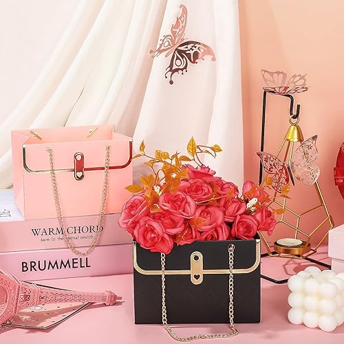 Miniatura 3 de Whaline 6 bolsas de papel de flores con cadena de metal, ramo de almacenamiento, bolsa de floristería, bolso de mano, cesta de envoltura de ramo de