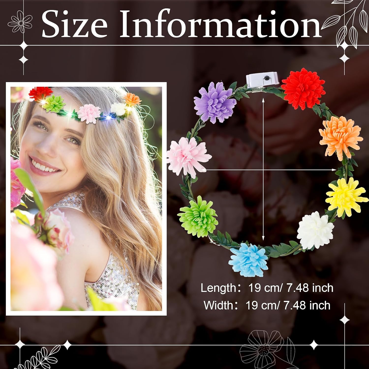 Yunsailing 64 Pcs Light up Flower Crown Glow Party LED Headband Girl Headpiece Glowing Floral Headdress for Graduation(Cute)