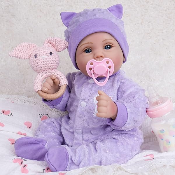 Milidool Lifelike Reborn Baby Dolls Girl-18 inch Realistic Newborn Baby Dolls, Nice Gift for for Kids Age 3 +,Purple Clothes