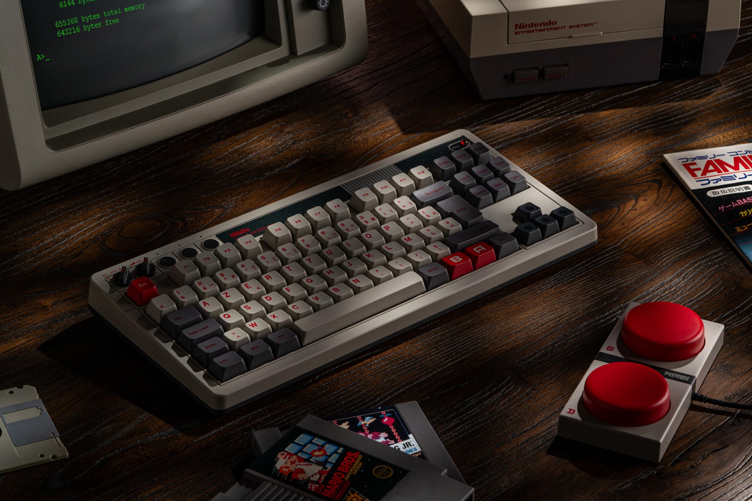 8Bitdo Retro Mechanical Keyboard, Bluetooth/2.4G/USB-C Hot Swappable Gaming Keyboard with 87 Keys, Dual Super Programmable Buttons for Windows and Android - AZERTY French ISO Layout