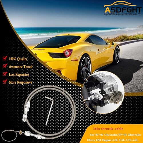 Miniatura 2 de Kit de cable de acelerador trenzado de 36 pulgadas, cable de acelerador LS1, compatible con Chevrolet 97-0797-04, ChevroletChevy Ls1 Engine 4.8L